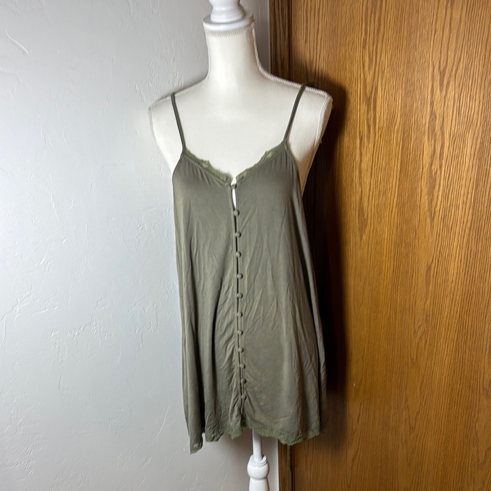 Pol green button down tie strap tunic tank top/ mini dress S